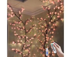 Lichtsnoer - Kersen LED-takverlichting voor muren - Decoratieve slinger van kersenbloesemwilgenranken - Wordt geleverd met 72 LED-lampjes en afstandsbediening - 8 verlichtingsstanden - Kerstdecoratie voor binnen voor muren, deuren en ramen - 1,6 m