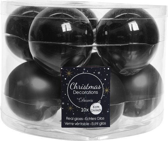 Decoris Kerstballen set - 10x stuks - zwart glas - 6 cm - glans/mat - kerstversiering