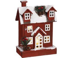 Kersthuisje Huis rood 10 led battery operated - l21xw11xh32cm