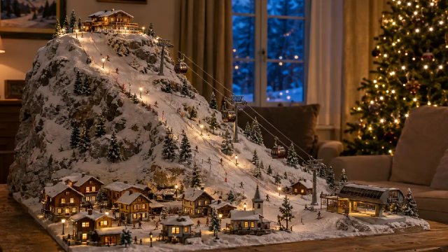 Wintersport-kerstdorp maken: zo bouwt u een skipiste met kabelbaan