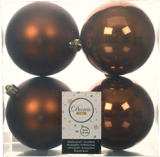 Decoris Kerstballen - 4x st - kaneel bruin - D10 cm - kunststof - kerstversiering