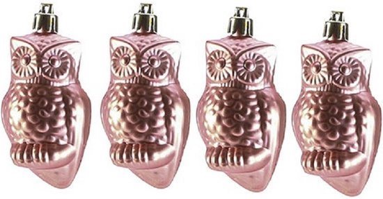 16x Kersthangers figuurtjes roze uilen 9 cm - uilen thema kerstboomhangers - kerstboomversiering