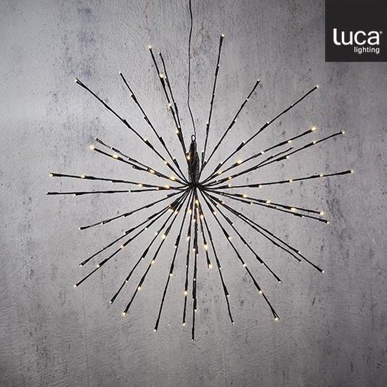Luca Lighting Vuurwerk Kerstverlichting met Klassiek Witte LED Lampjes - Ø70 cm - Zwart