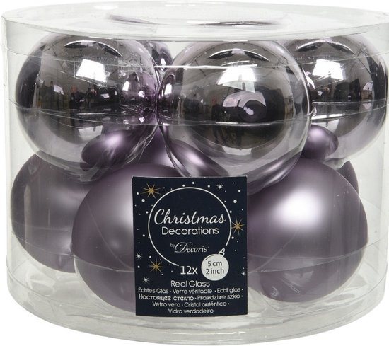 10x Lila paarse glazen kerstballen 6 cm - glans en mat - Glans/glanzende - Kerstboomversiering lila paars