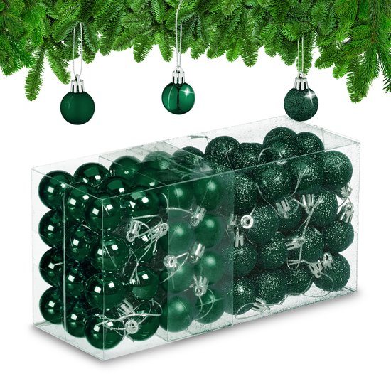 kerstballen set van 96 - plastic - 3 cm - mat - glanzend - glitters - donkergroen