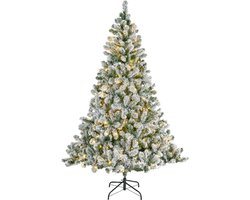 Bellatio Decorations kunst kerstboom - 210 cm - met sneeuw en verlichting - kunstboom