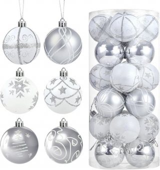24 Stuks Kerstballen, Plastic Zilveren Kerstboomdecoraties, 6 cm, Versieringen voor Kerstfeest en Thuisdecoratie