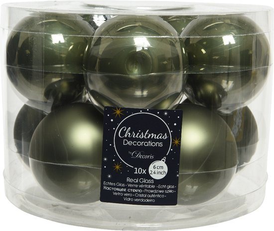 Decoris Kerstballen - 10 stuks - glas - mos groen - 6 cm