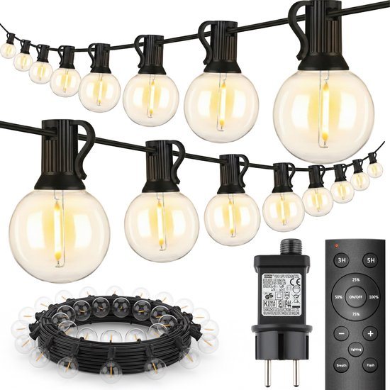 Aurae Buitenverlichting 30 Led - 18 m - Lichtsnoer Buiten en Binnen - IP44 - Prikkabel met Afstandsbediening - Dimfunctie - Lichtslinger - Sfeerverlichting