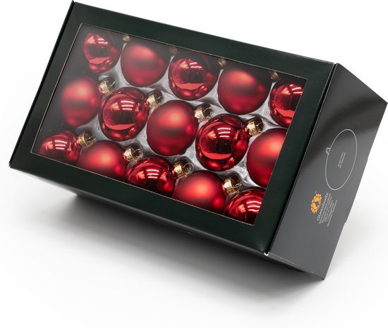 Muntel® Kerstballen Glas - 30 Stuks - Mix - Glas - Mat - Glans - Rood - 57 Mm