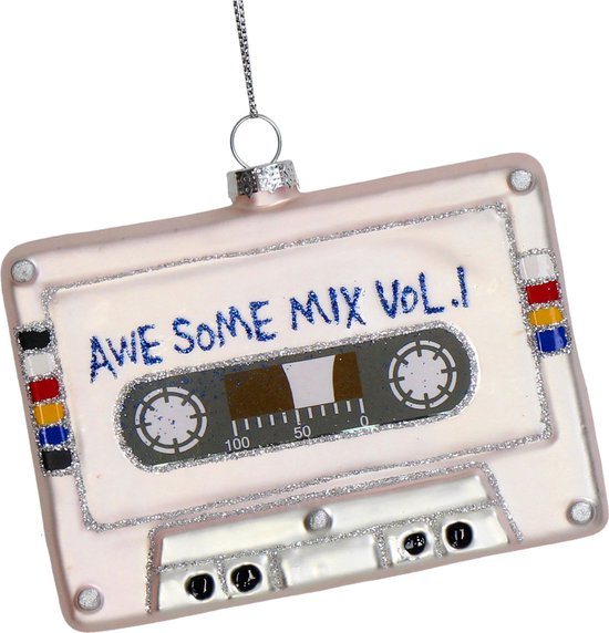 HD Collection Ornament kerstbal Cassetteband Glas Wit 10.5 cm