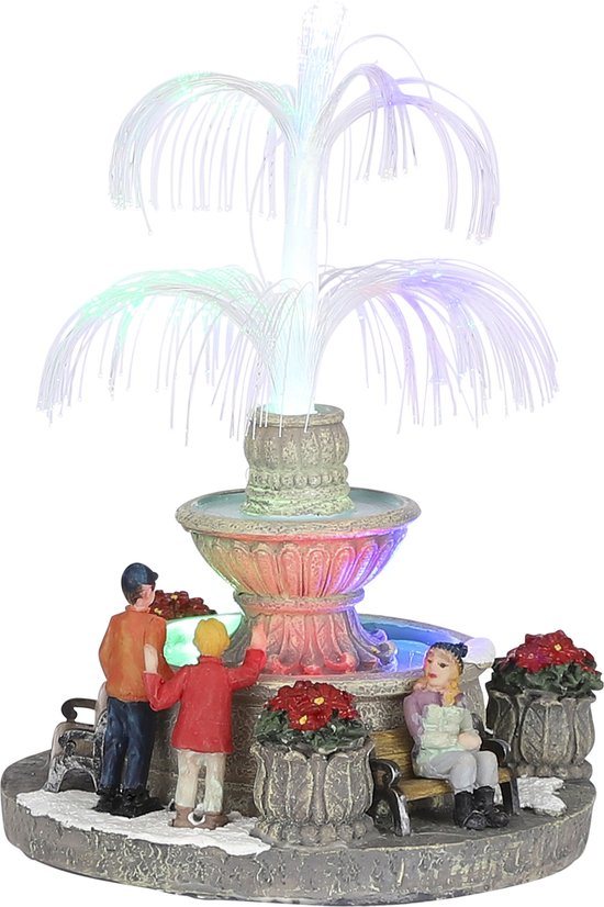 LuVille Kerstdorp Miniatuur Fontein Fiber Optic - H20 x Ø13 cm