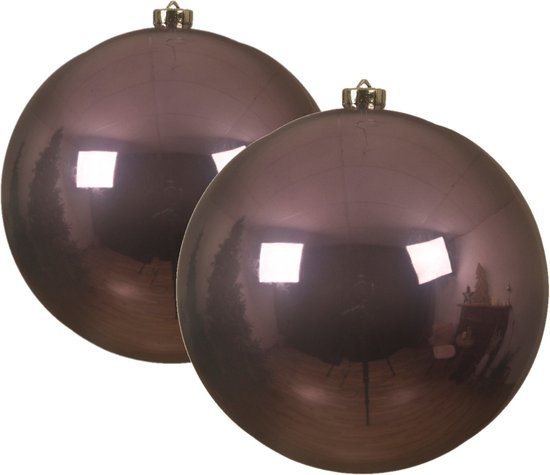 Decoris Kerstbal - 2x stuks - lila paars - groot - D14 cm - kunststof - glans - kerstversiering