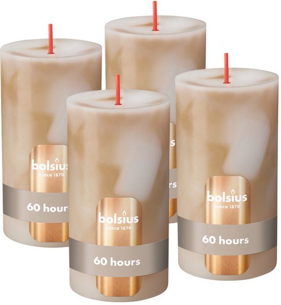 Bolsius Marmer Stompkaars - Marble - Beige - 4 stuks - 13 cm - 60 Branduren