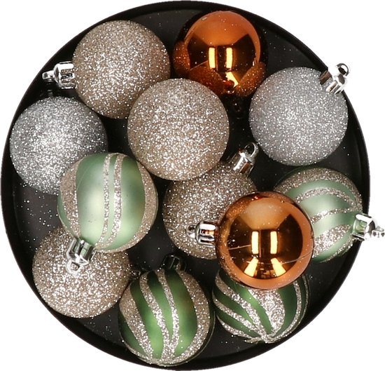 Atmosphera kerstballen 12x -champagne/oker/lichtgroen -4 cm -kunststof