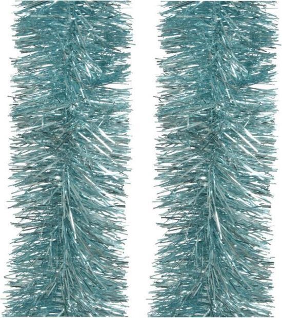 2x stuks kerstslingers ijsblauw (blue dawn)  270 x 7 cm - Folie lametta guirlandes/slingers kerstversiering