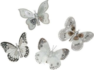 Othmar Decorations vlinders op clip - 16x - grijs/zilver - 8 cm - kunststof -kerstversiering