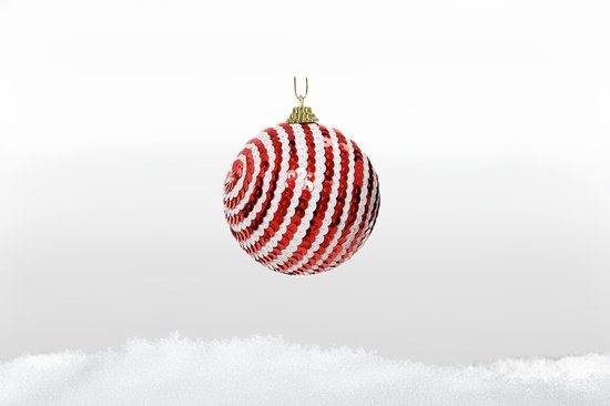 Rood & wit glitter kerstbal · Ø 8 cm · Kerstboomversiering