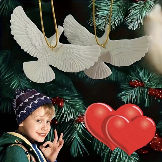 VANDAAG VERZONDEN - 2 STUKS - Duif - Kerst - Home Alone Hanger - Kerstbal - Kerstversiering - New York - Movie Film - Duiven Doves Tortelduiven - Vriendschap - Central Park - Valentijn Valentijnsdag