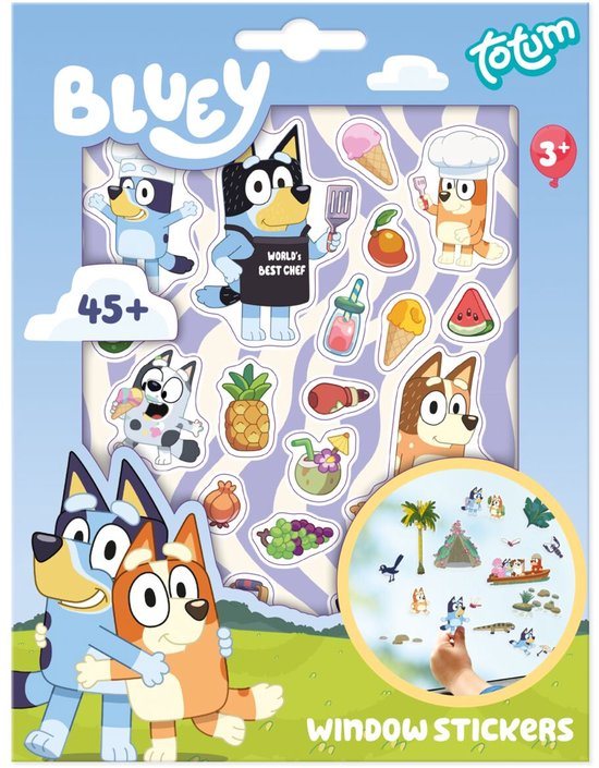 Bluey Verplaatsbare raamstickers - 4 vellen - Met speelachtergrond - Speelgoed Kinderen - Knutselen - Voor meisjes en jongens - Ook voor kleuters - Vanaf 3 jaar - Totum