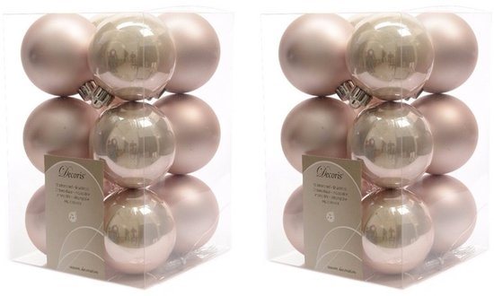 24x Lichtroze kunststof kerstballen 6 cm - Mat/glans - Onbreekbare plastic kerstballen - Kerstboomversiering lichtroze