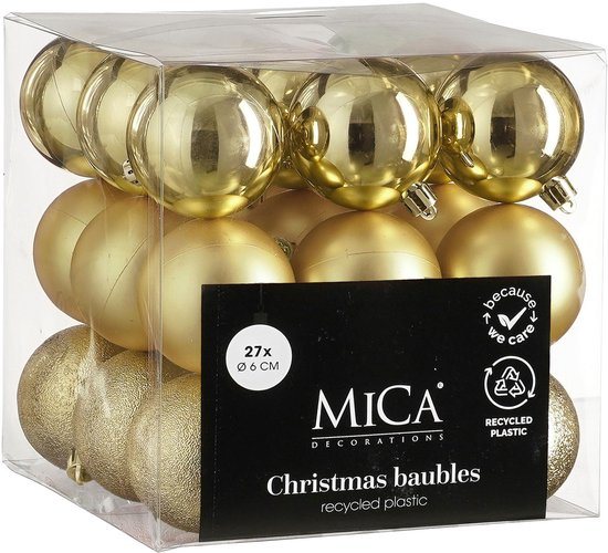 Mica Decorations Kerstballen Set - 27 Stuks - Ø6 cm - Onbreekbaar - Goud