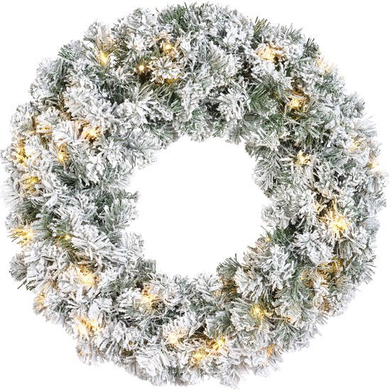 Kerstkrans / Deurkrans 60CM met LED verlichting en sneeuweffect - 50 lampjes