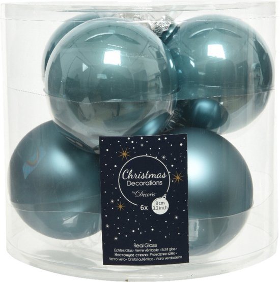 6x stuks kerstballen ijsblauw (blue dawn) van glas 8 cm - mat en glans - Kerstversiering/boomversiering
