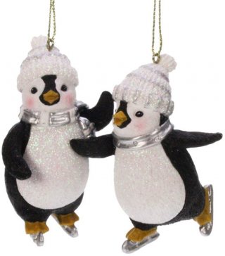 Ornament Pinguïn op schaatsen 2ass, 4x4x8cm