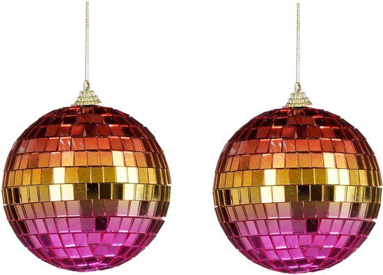 House of Seasons Ornament spiegel bal regenboog roze 2 stuks - d10cm