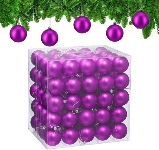 kerstballen set van 100 - Ø 6 cm - mat - kunststof - paars