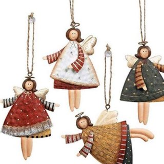 Metalen Engelen Kersthangers – 4 Stuks Met Sneeuwvlokken | Elegante Versiering Voor De Kerstboom