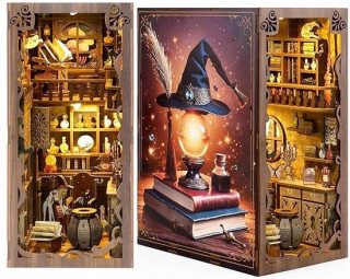 3D houten puzzel boekensteunen-DIY Book Nook Kit- Magische Nacht Thema-DIY miniatuur poppenhuis kit-Booknook modelbouwset met meubels en led-licht-houten modellen om te bouwen voor volwassenen