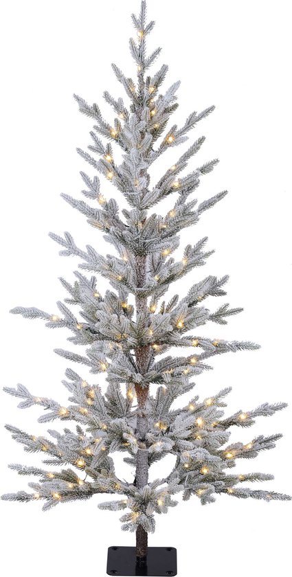 Snowy Jersey verlichte kunstkerstboom - 120 cm - Wit geflockt - Ø60 cm - 610 tips - 120 ledlampjes (warm wit) - Besneeuwd/Frosted