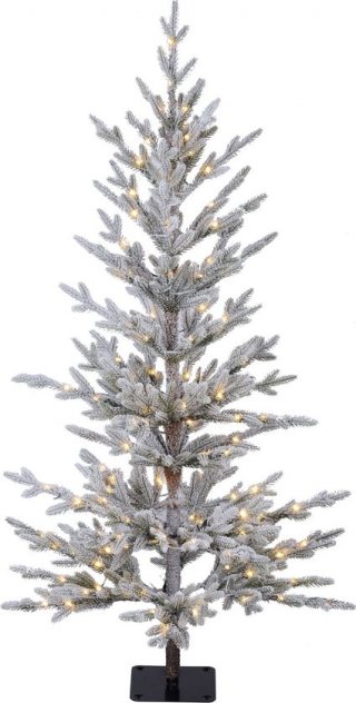 Snowy Jersey verlichte kunstkerstboom - 120 cm - Wit geflockt - Ø60 cm - 610 tips - 120 ledlampjes (warm wit) - Besneeuwd/Frosted