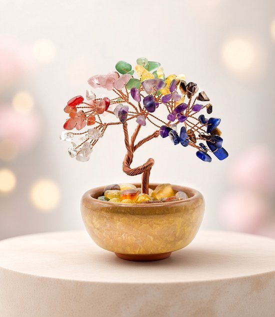 7 Chakra Edelsteenboom – Handgemaakte Levensboom met Natuurlijke Kristallen – Chakra Decoratie