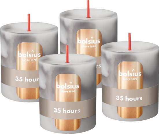 Bolsius Marmer Stompkaars - Marble - Grijs- 4 stuks - 8 cm - 35 Branduren -