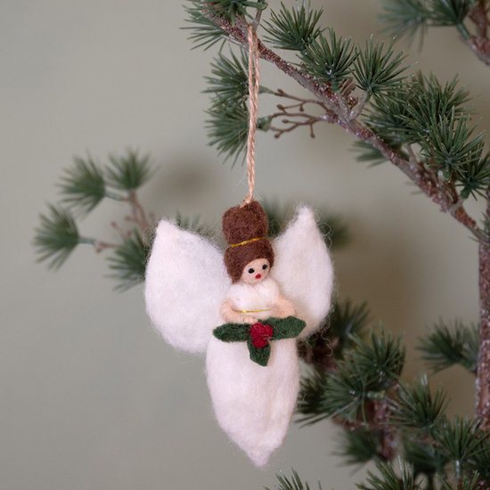 Hangers Vilt Set - Engeltjes Hulst Holly Berry - 5 Stuks - 13cm - Fairtrade