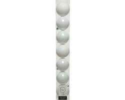Decoris Kerstballen - 7x st - parelmoer wit - 8 cm - kunststof - kerstversiering
