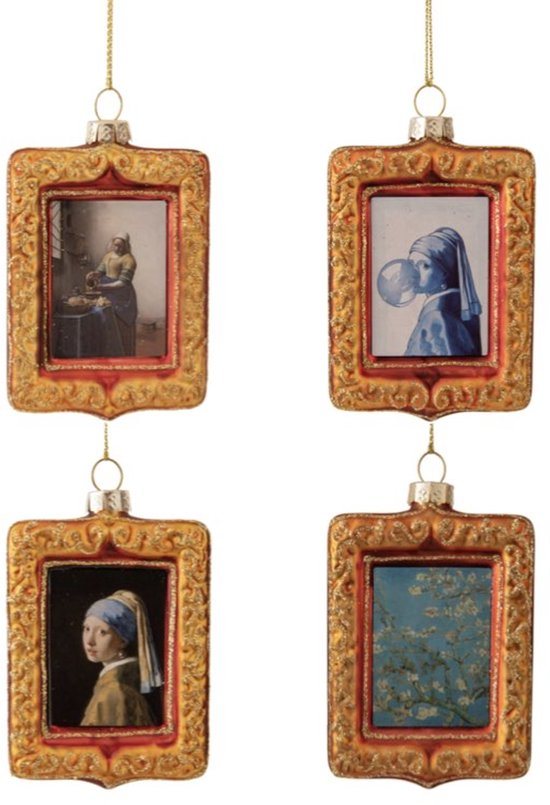 Kunsttegeltje.nl - Kerstballen set - 4 stuks - Van Gogh schilderijtjes - Nederlandse Kunstklassiekers - Decoratie kerstboom
