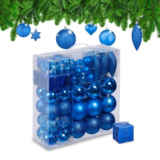 kerstballen - set van 110 - met slinger - plastic - onbreekbaar - blauw