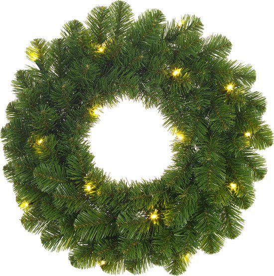 Black Box Norton Kerstkrans - 60 cm - Groen - 30 lampjes warmwit led op batterij
