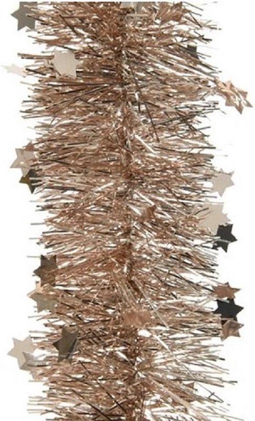 2x Kerstslingers glitter sterren zacht terra bruin 10 cm breed x 270 cm - Guirlande folie lametta - Zacht terra bruine kerstboom versieringen