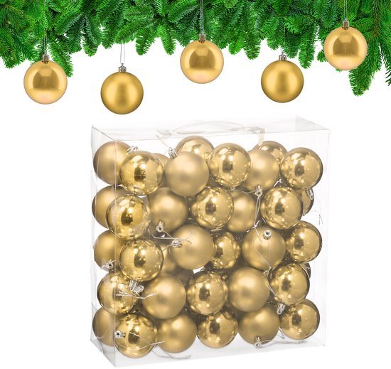 kerstballen set van 50 - Ø 6 cm - glanzend - mat - kunststof - goud
