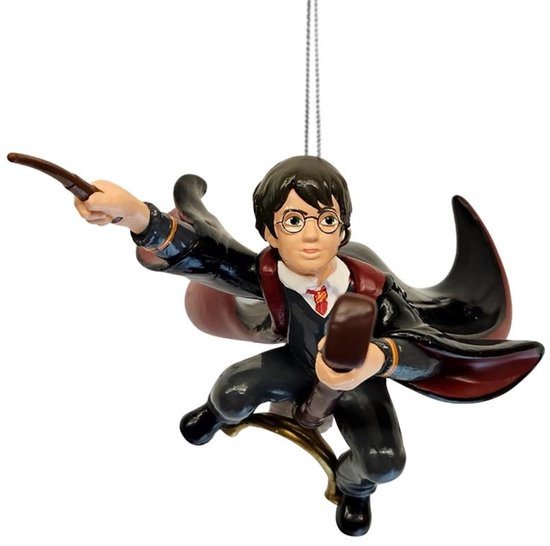 Kerstbal Harry Potter op Bezemsteel – Kunststof – 8 cm – Handbeschilderd Ornament