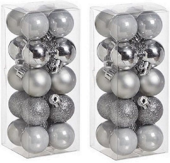 Cosy & Trendy Kerstballen - 40x kunststof - zilver - 3 cm - mat glans glitter