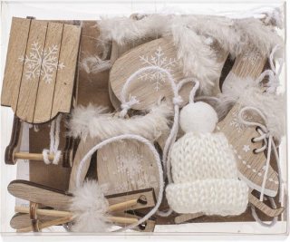 Glorex Hobby kersthangers winter thema - 10x st - bruin/wit - hout - kerstornamenten