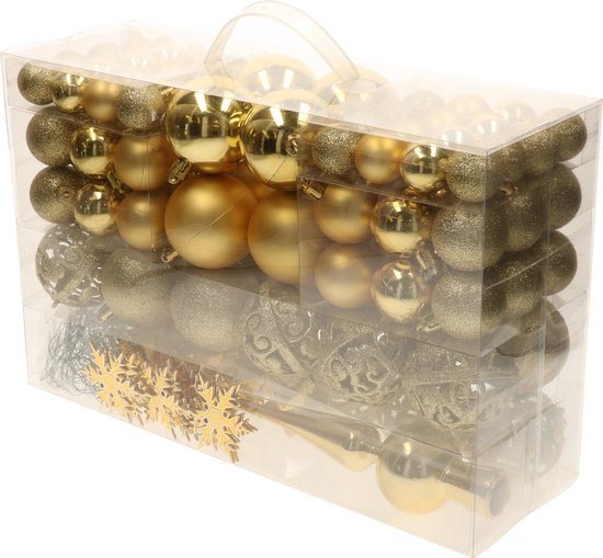 Bellatio decorations Kerstballen set - 110 stuks - goud - kunststof