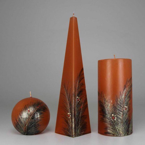 Kaarsen - Set Handgeschilderd - Veer - kerst