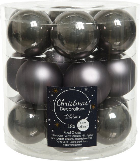 Decoris Kleine kerstballen - 18x st - antraciet grijs - D4 cm - glas - kerstversiering